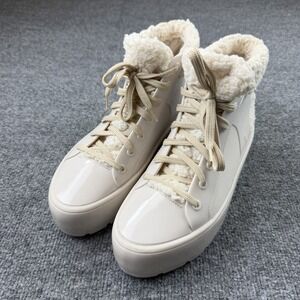 Melissa Sherpa Lined Platform High Top Sneakers Vegan Cream Beige US 10